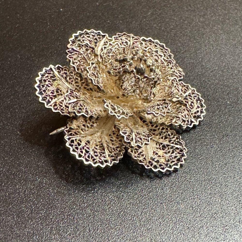 Sterling Silver Intricate Floral Brooch